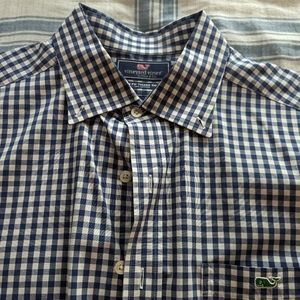 Vineyard Vines Navy Blue Gingham Slim Fit Tucker Shirt